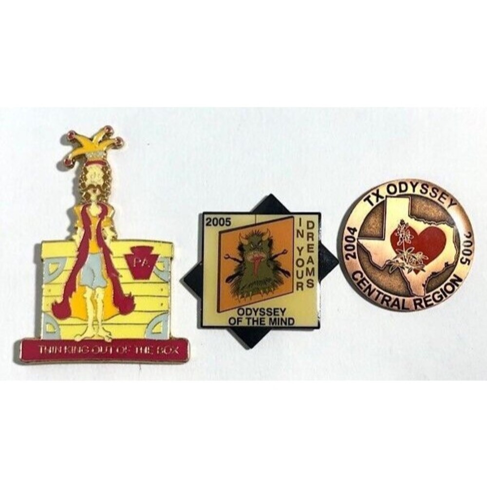 Odyssey of the Mind 3 Collector Pins PA and 2005 Texas & In Your Dreams Monster